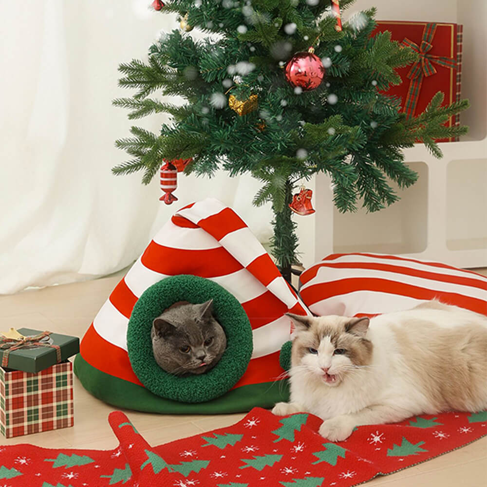 SnuggleNest Festive Cat Bed for Christmas Comfort