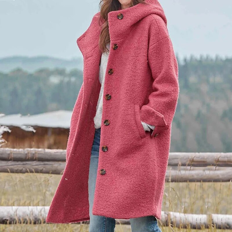 Women’s Wool Coat | Oversized Relaxed Fit | Button Front & Adjustable Cuffs | Windproof & Comfortable