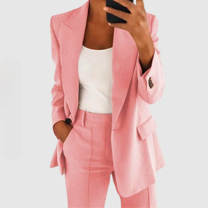 Women’s Two-Piece Suit Set | Tailored Fit & Notch Lapel Blazer | Cotton & Silk Blend | Professional Style