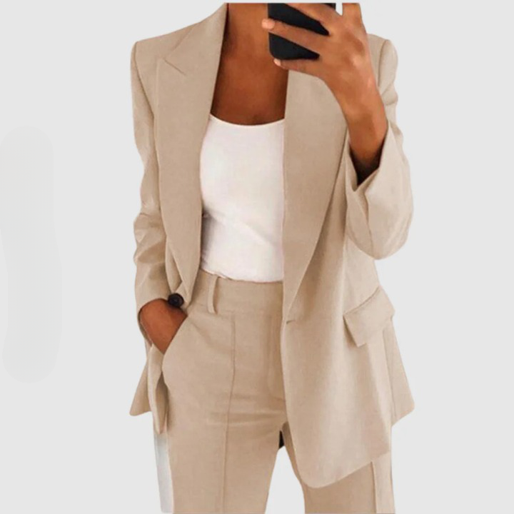 Women’s Two-Piece Suit Set | Tailored Fit & Notch Lapel Blazer | Cotton & Silk Blend | Professional Style