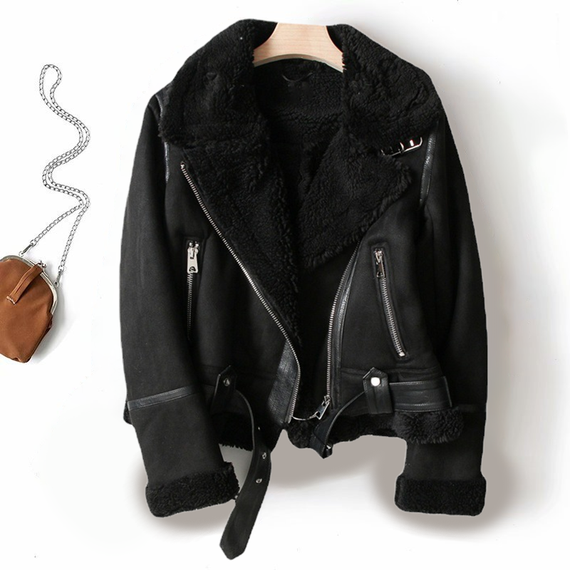 Women’s Leather Jacket | Sherpa Fleece Lining & Metal Zipper | Mid-Length Cut | Comfortable Fit