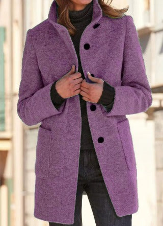 Women's Wool-Blend Overcoat | Premium Wool-Polyester Blend | Front Button Closure | Warm Insulated Design