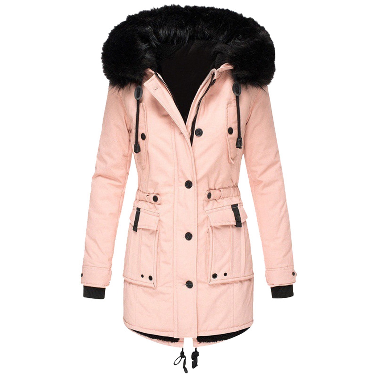 Women’s Parka Coat | Faux Fur Hood & Insulated | Adjustable Waist & Multiple Pockets | Wind Protection