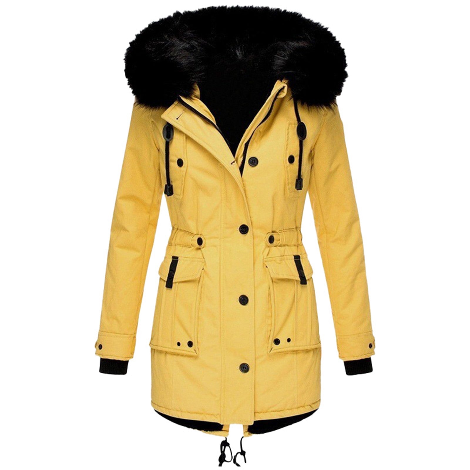 Women’s Parka Coat | Faux Fur Hood & Insulated | Adjustable Waist & Multiple Pockets | Wind Protection