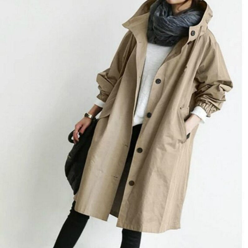 Women’s Trench Coat | Lightweight Hooded Design | Breathable Fabric | Versatile Wear for Transitional Seasons