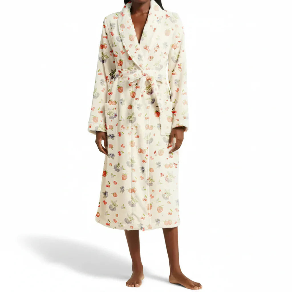 Charming Floral Lounge Robe with Shawl Collar and Adjustable Belt