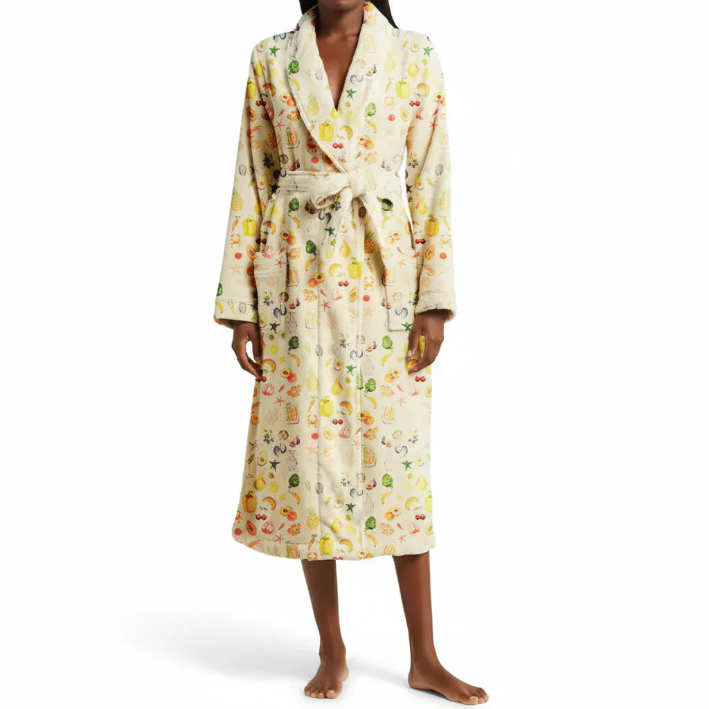 Charming Floral Lounge Robe with Shawl Collar and Adjustable Belt