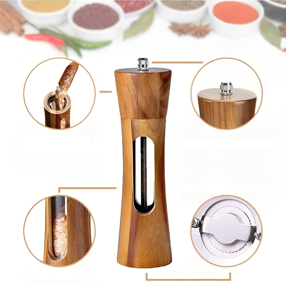 RusticCraft Adjustable Salt and Pepper Mills for Perfect Seasoning