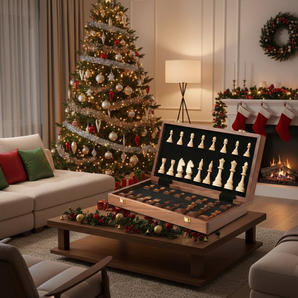 EleganceFold Wooden Chess Set with Travel-Friendly Design