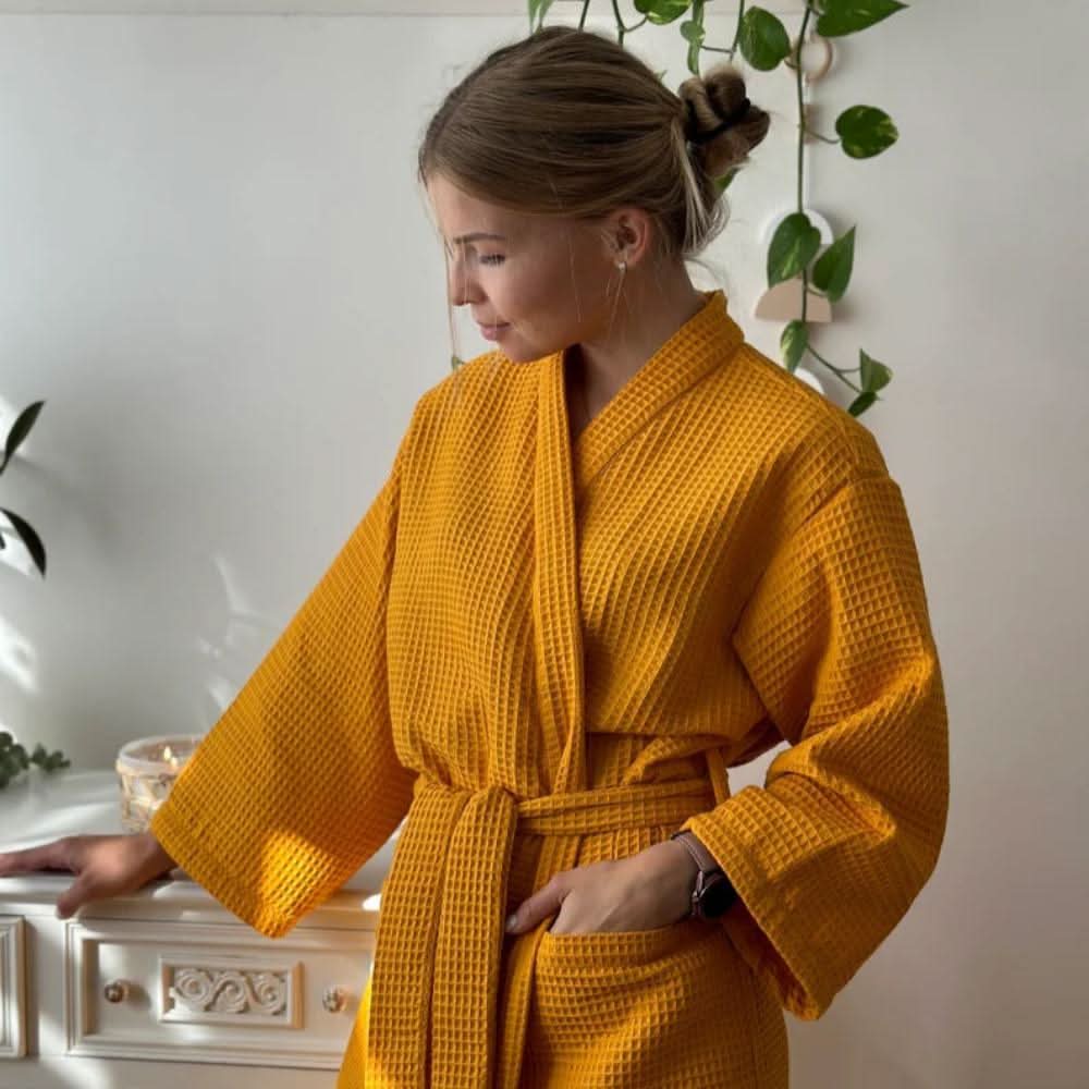 Cotton Comfort Waffle Weave V-Neck Robe for Every Season