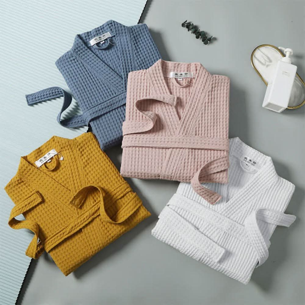 Cotton Comfort Waffle Weave V-Neck Robe for Every Season