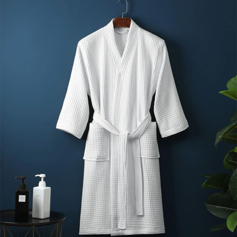 Cotton Comfort Waffle Weave V-Neck Robe for Every Season