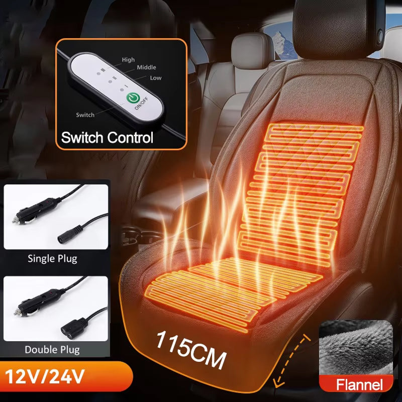 Universal Heated Seat Cover for Cars | 3 Heat Settings | 12V-24V | Washable
