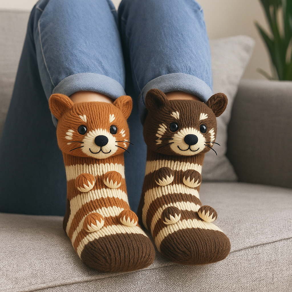 Cozy Animal-Themed Slipper Socks with Grippy Soles