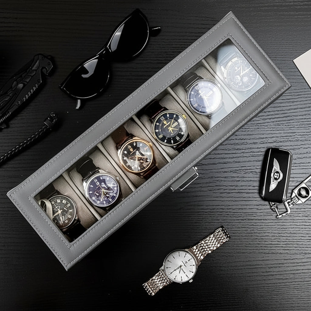 Elegant Dual-Layer Watch Storage Box with Drawer and Glass Top