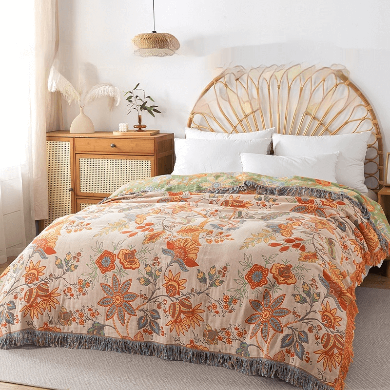 BreatheEasy Cotton Dual-Sided Throw Blanket with Floral Design