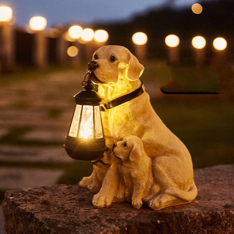 Vintage Solar-Powered Dog Sculpture for Garden | Handcrafted Outdoor LED Decor