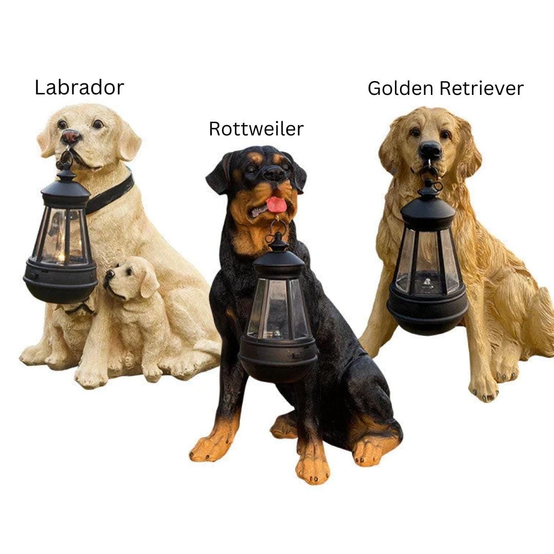 Vintage Solar-Powered Dog Sculpture for Garden | Handcrafted Outdoor LED Decor