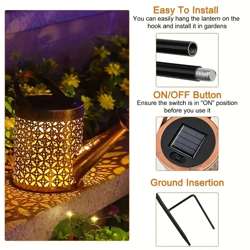Charming Outdoor Hanging Lantern with Retro Watering Can Design