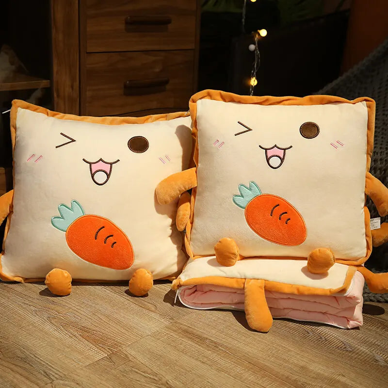 Cartoon Toast Design Travel Blanket Pillow | Cozy Dual-Use Comfort