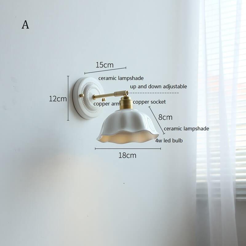 Taavita Modern White Ceramic Wall Lamp with Switch and Plug Options - Elegant Ceramic Lampshade