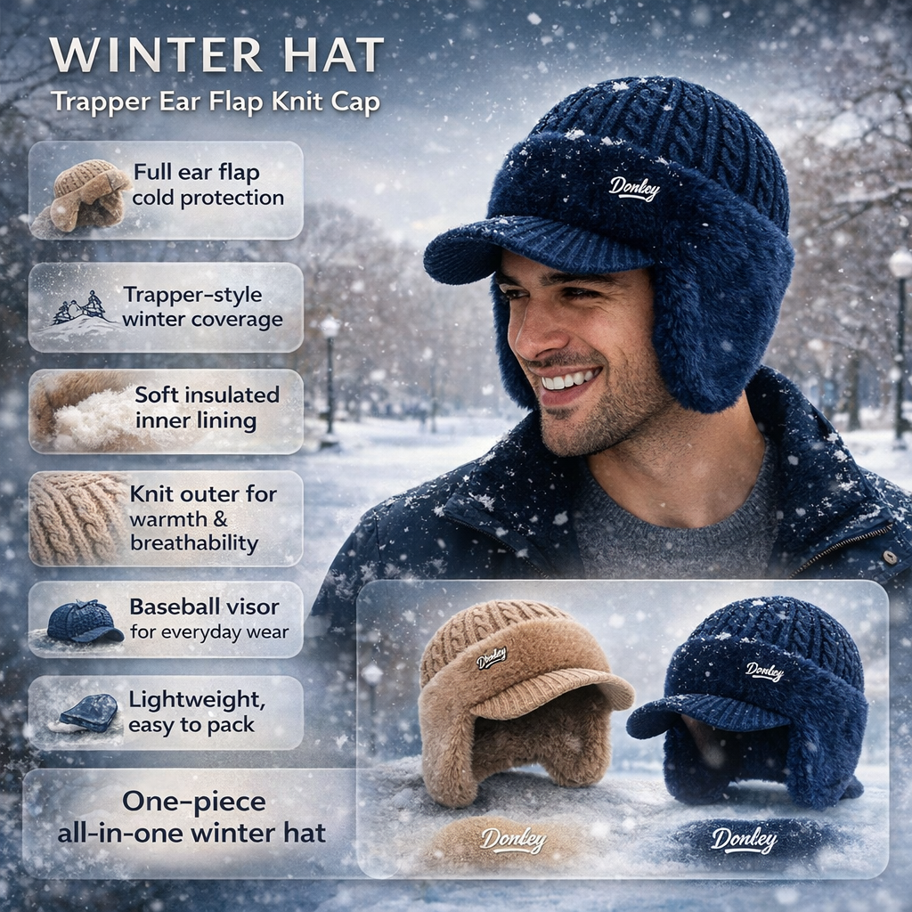 Warm & Stylish Ear Flap Knit Cap for Winter Adventures