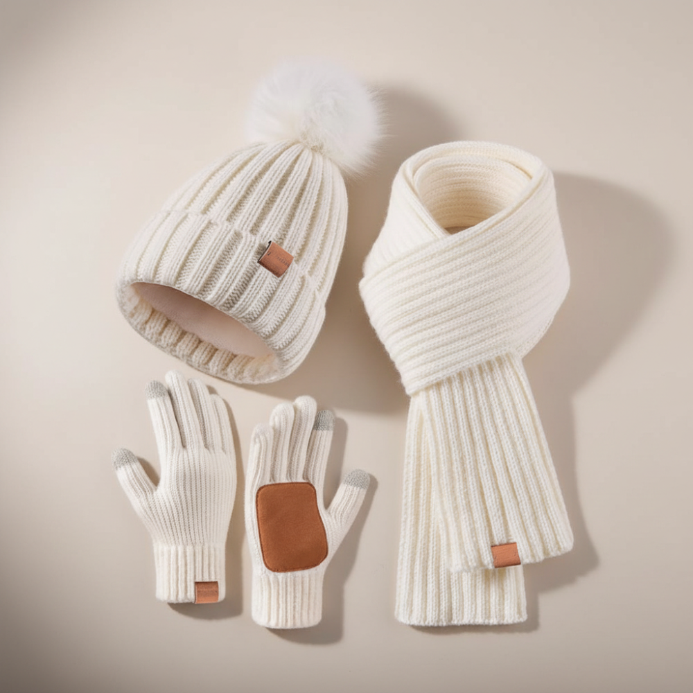 Cozy Knit Winter Set: Hat, Scarf & Touchscreen Gloves