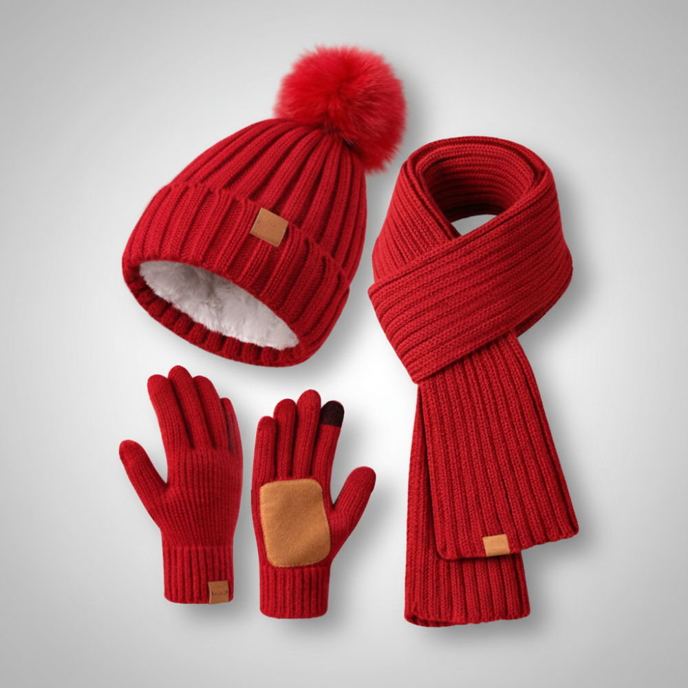 Cozy Knit Winter Set: Hat, Scarf & Touchscreen Gloves