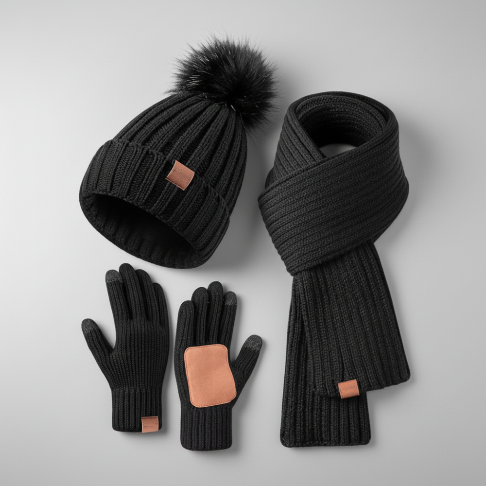 Cozy Knit Winter Set: Hat, Scarf & Touchscreen Gloves