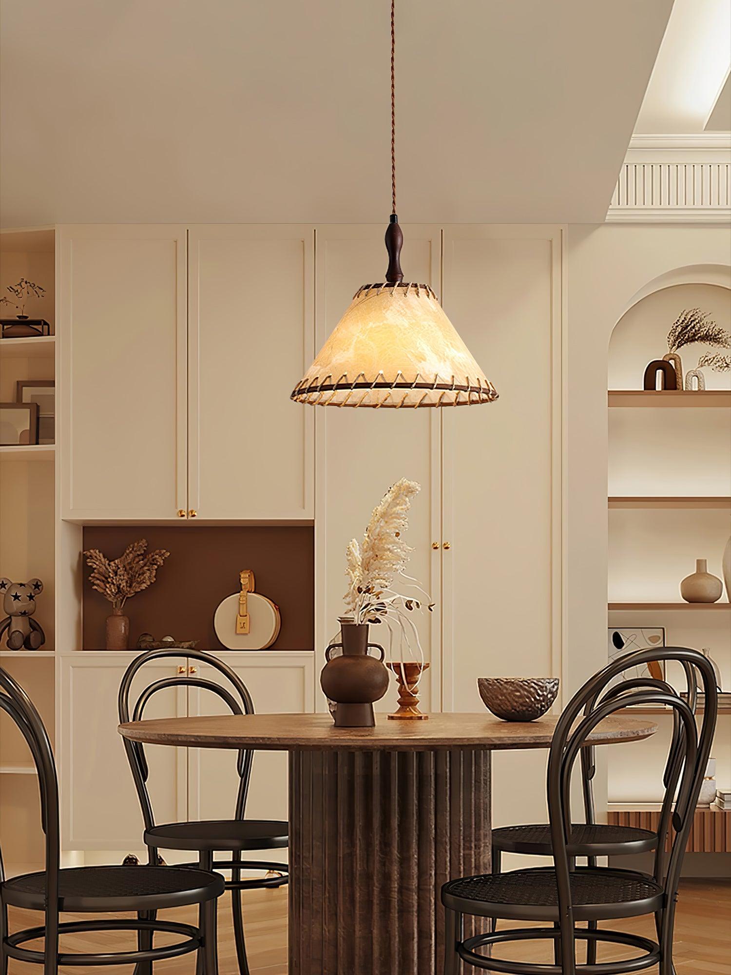 NaturalEssence Wooden Pendant Light with Soft Fabric Details