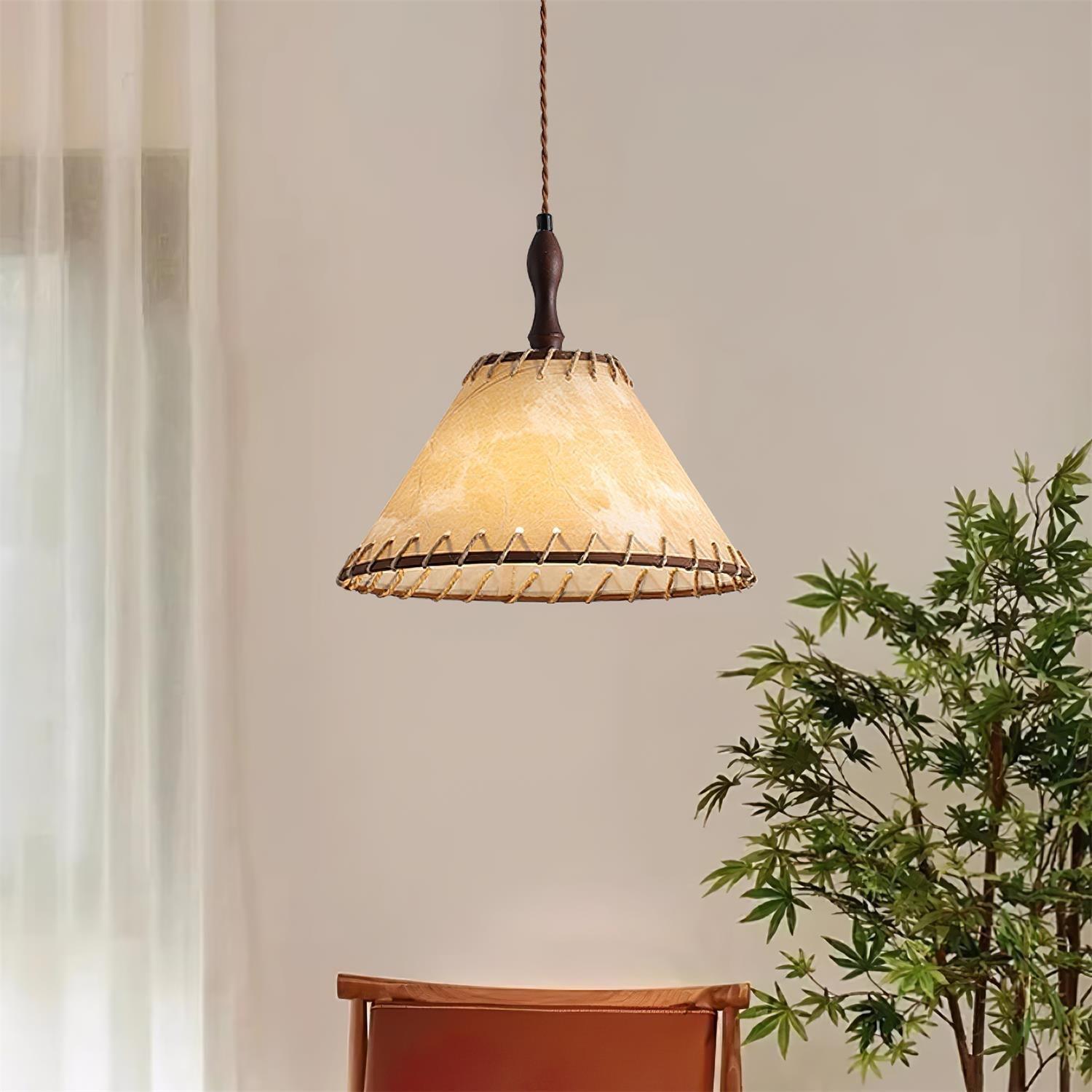 NaturalEssence Wooden Pendant Light with Soft Fabric Details