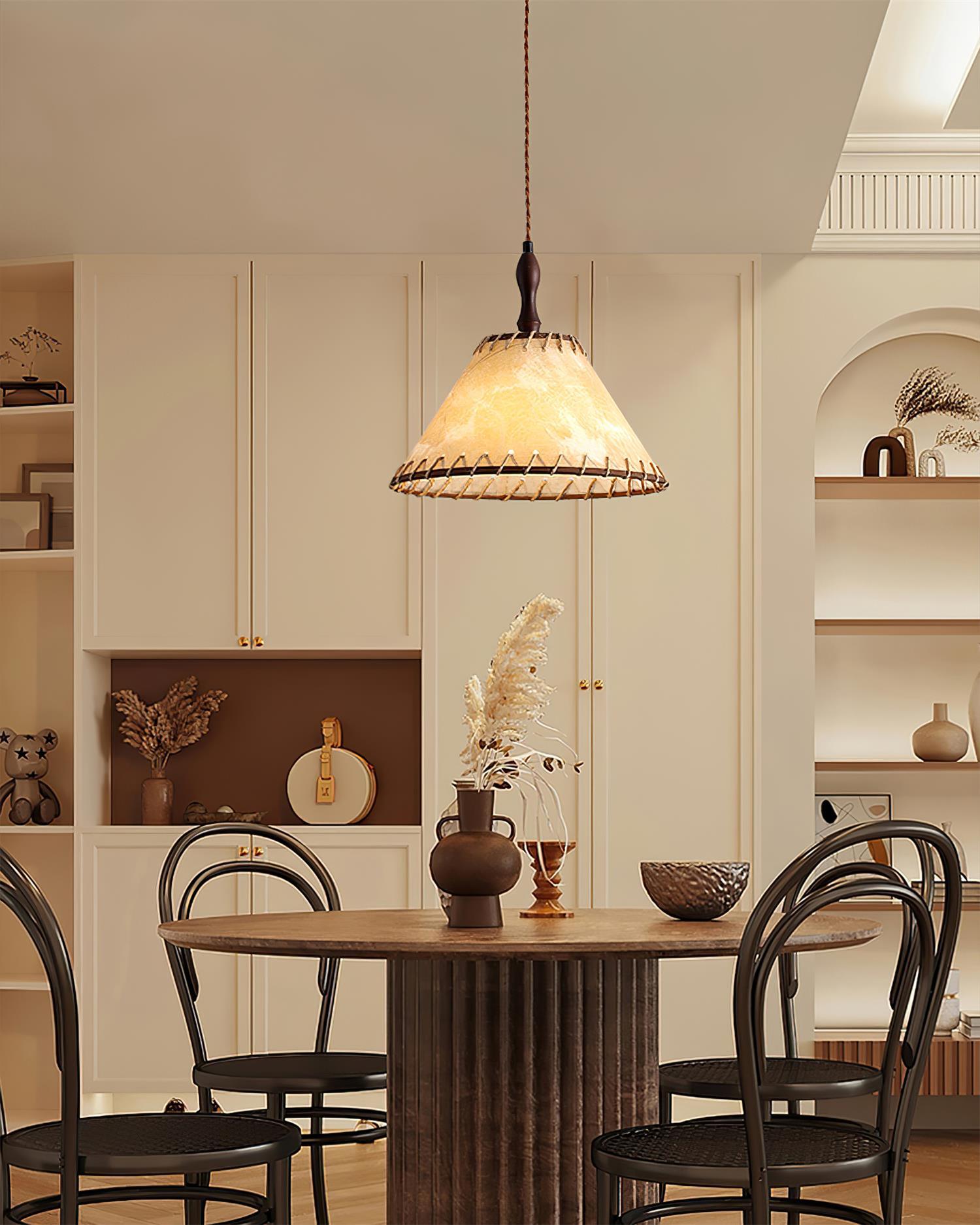NaturalEssence Wooden Pendant Light with Soft Fabric Details