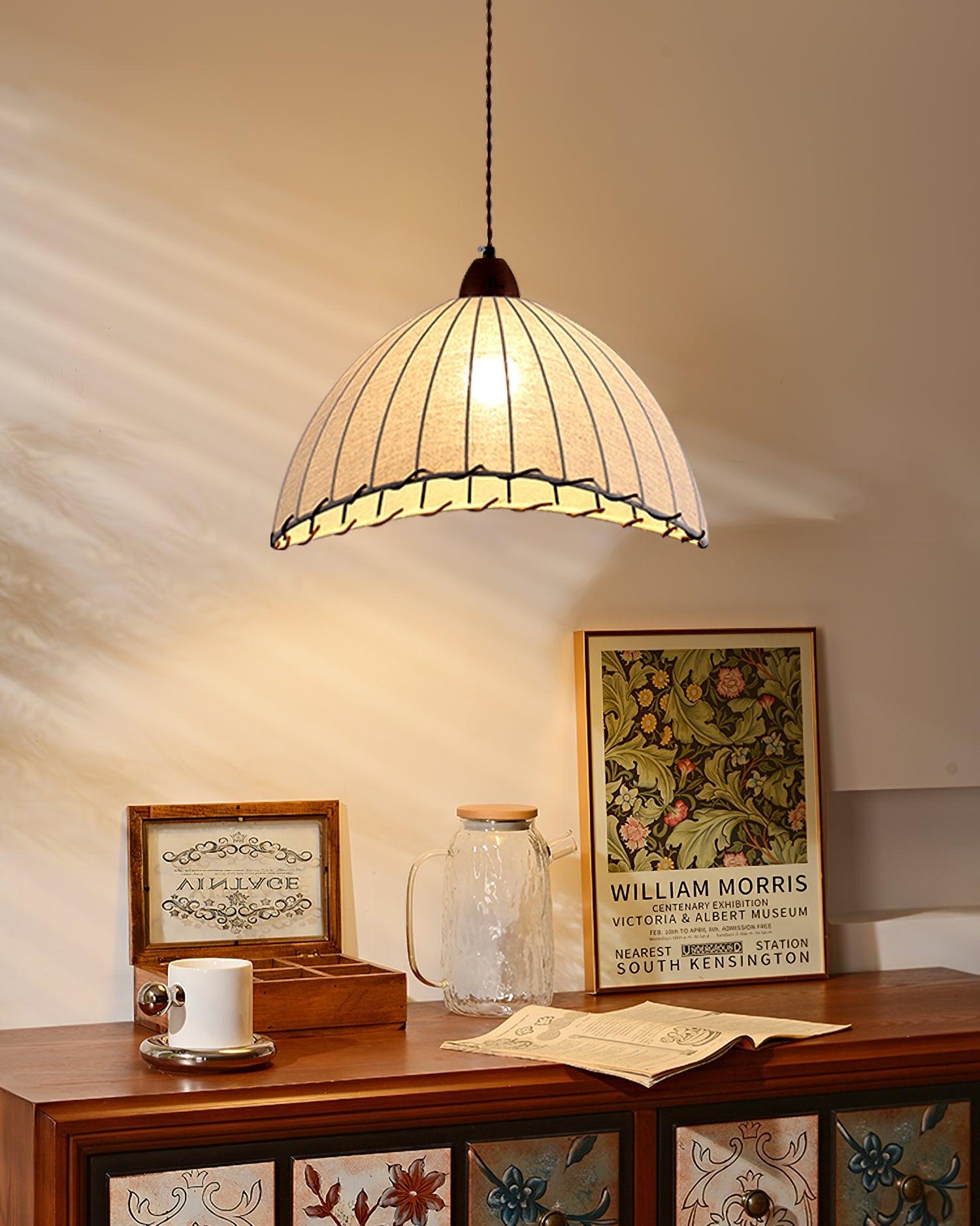 NaturalEssence Wooden Pendant Light with Soft Fabric Details
