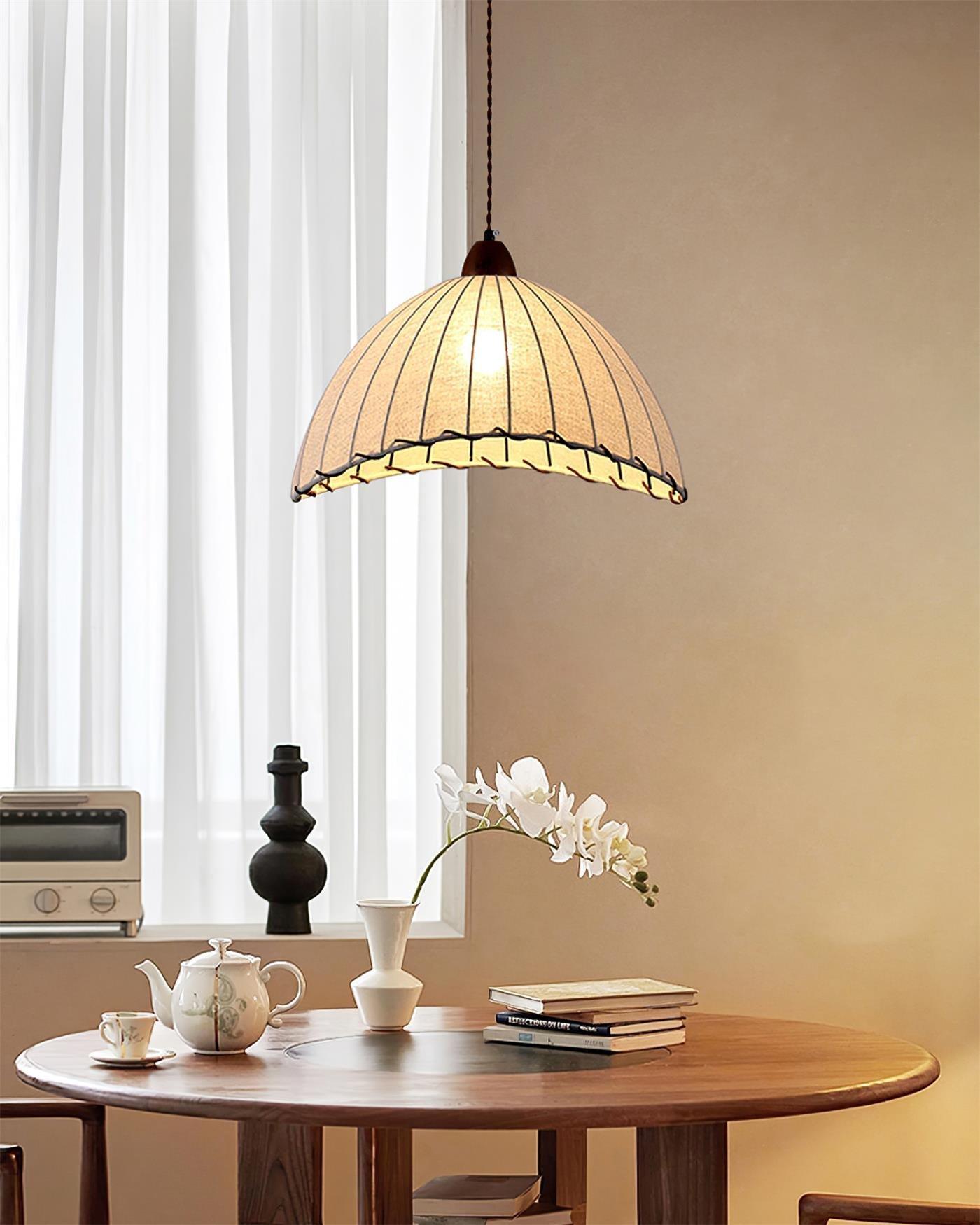 NaturalEssence Wooden Pendant Light with Soft Fabric Details