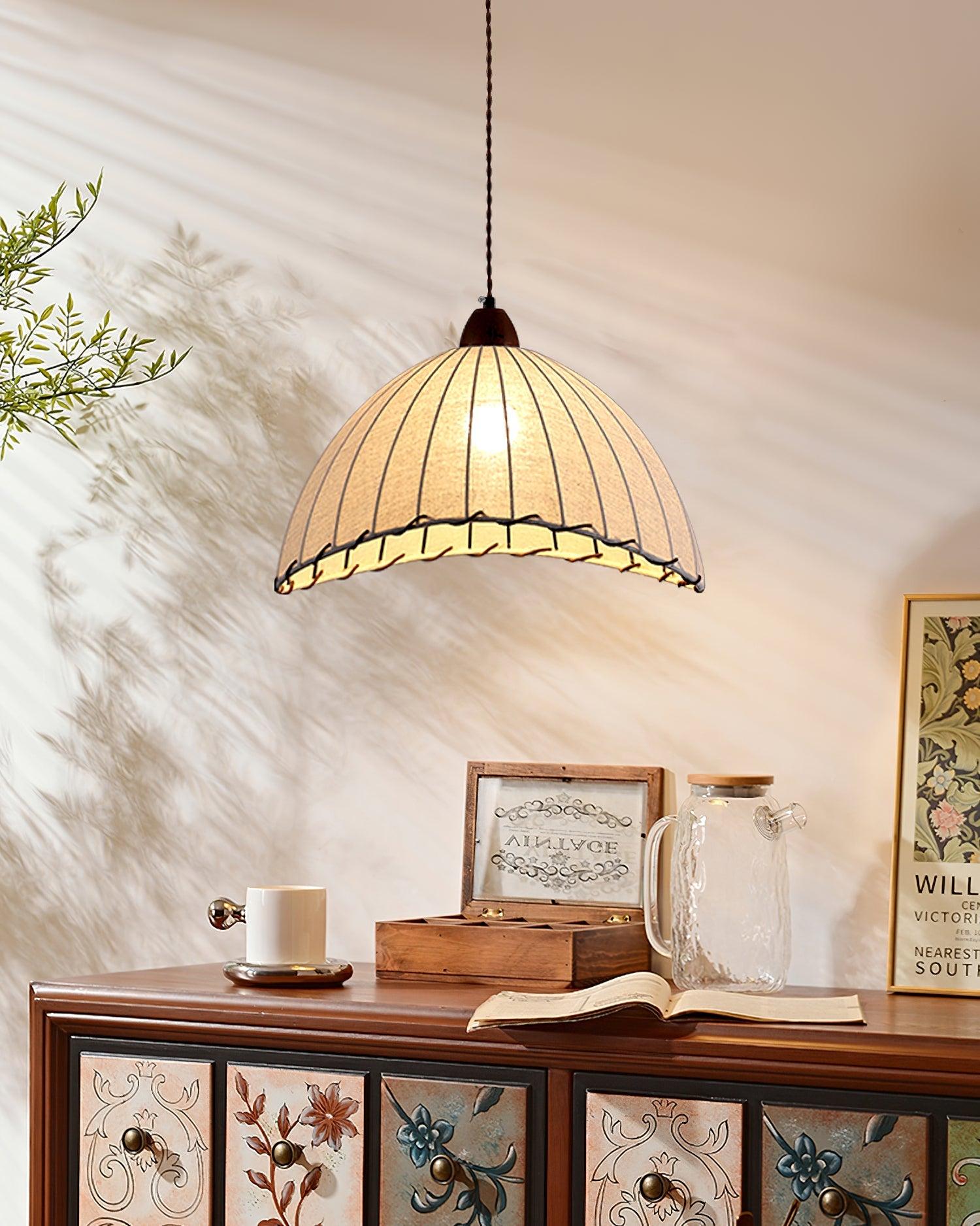 NaturalEssence Wooden Pendant Light with Soft Fabric Details