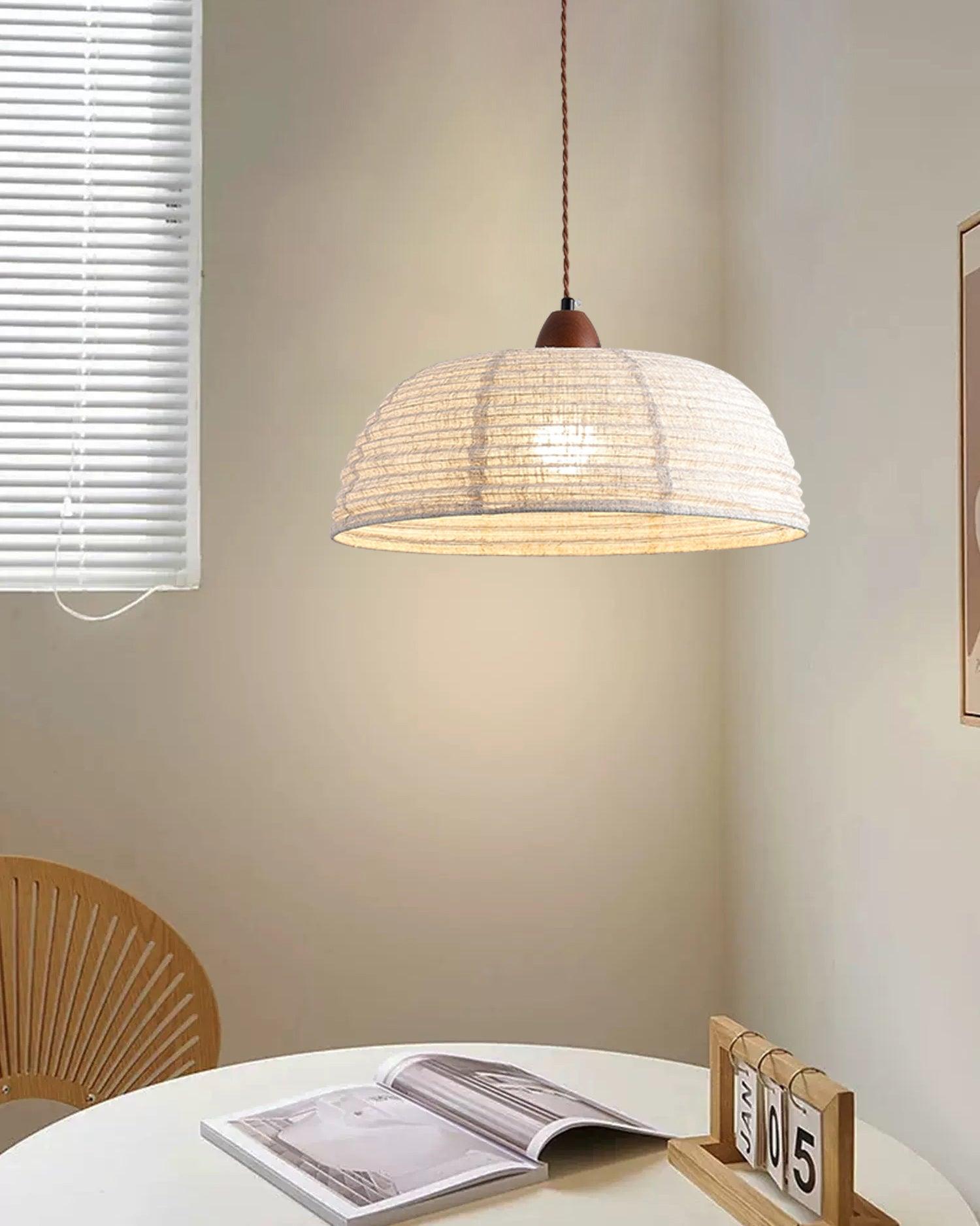 NaturalEssence Wooden Pendant Light with Soft Fabric Details