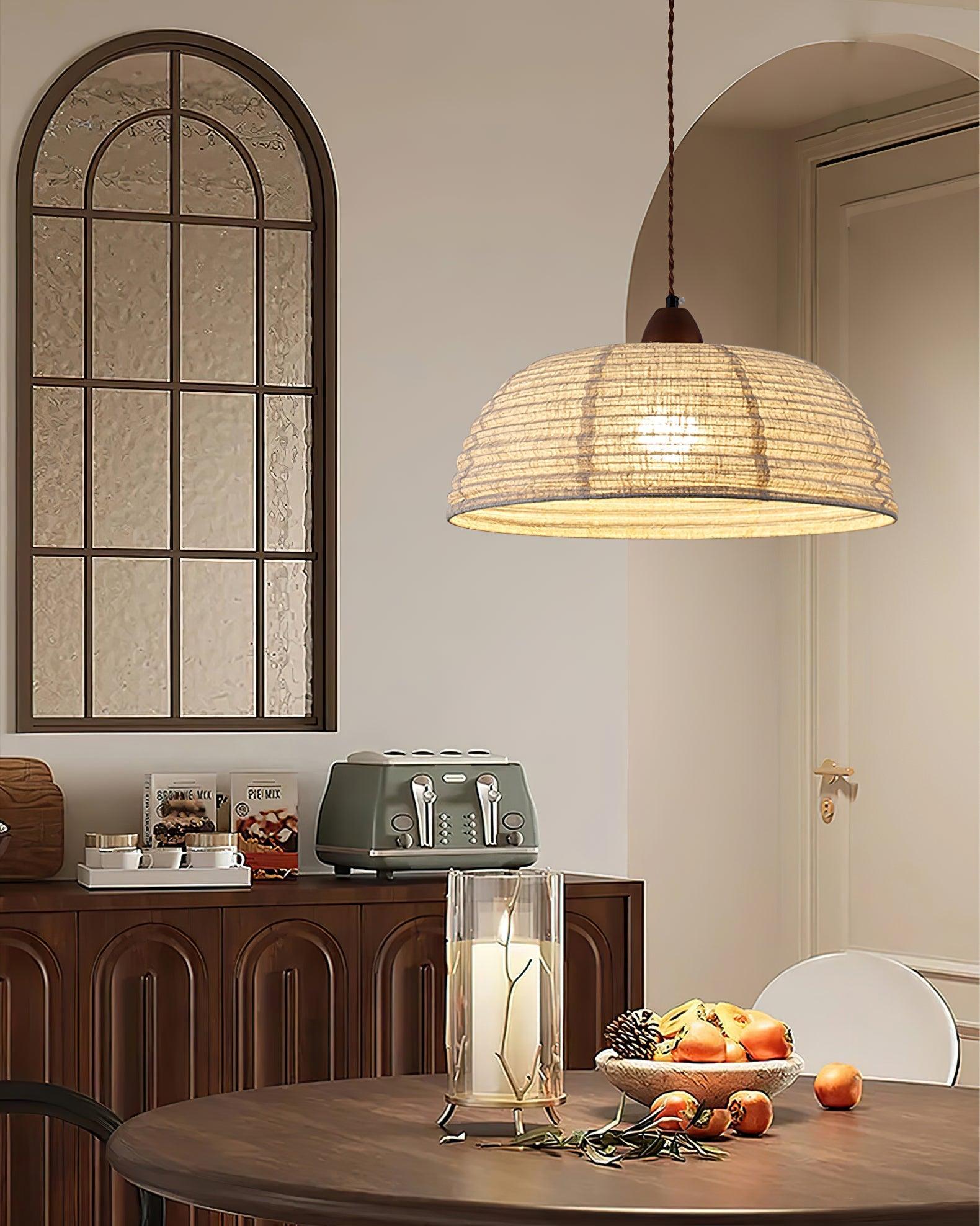 NaturalEssence Wooden Pendant Light with Soft Fabric Details
