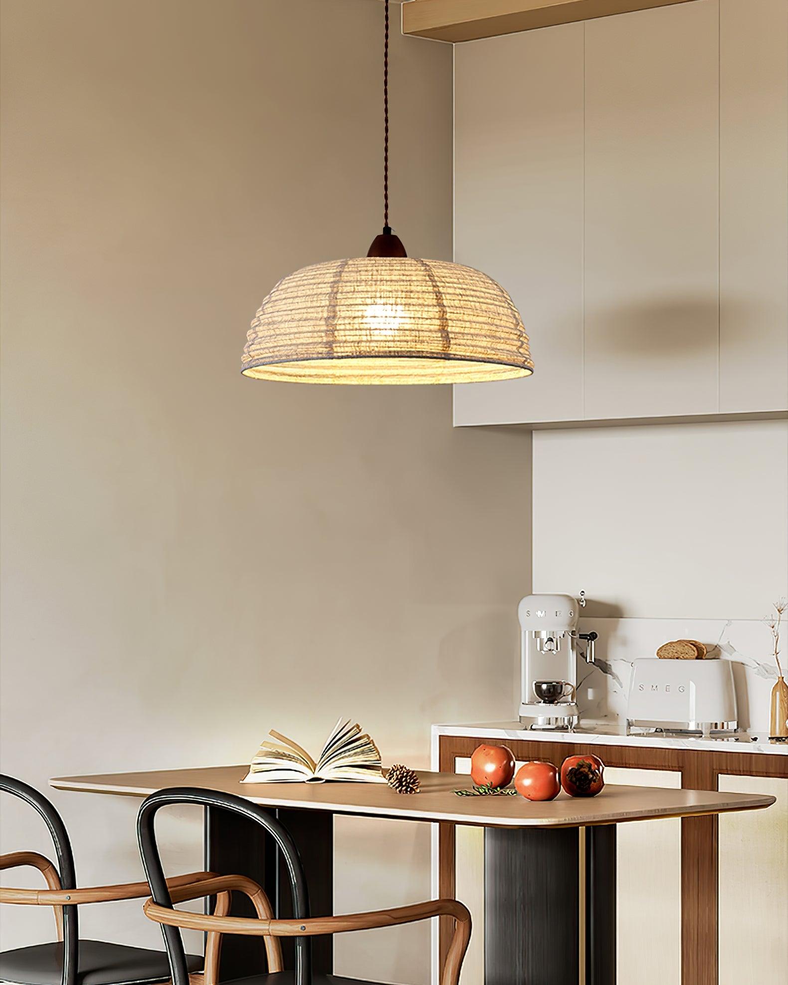 NaturalEssence Wooden Pendant Light with Soft Fabric Details