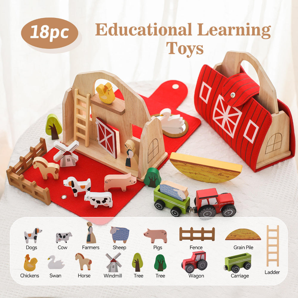 Portable Wooden Farm Adventure Playset for Toddlers