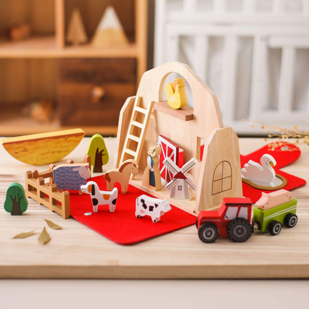 Portable Wooden Farm Adventure Playset for Toddlers