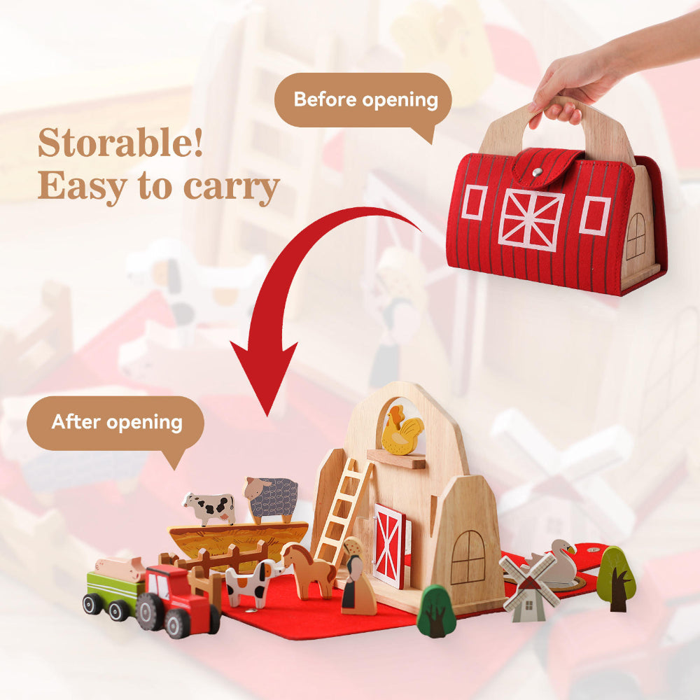 Portable Wooden Farm Adventure Playset for Toddlers