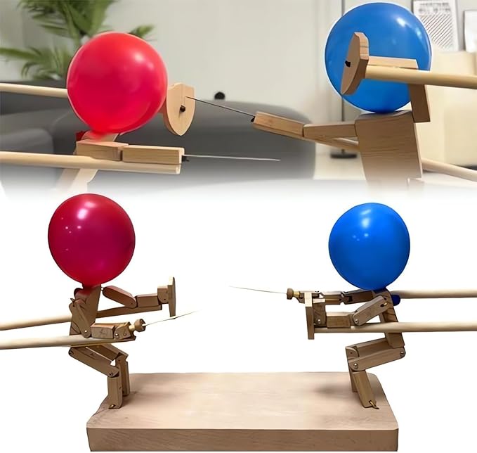 Handcrafted Wooden Battle Puppets | Durable Balloon Game for Kids