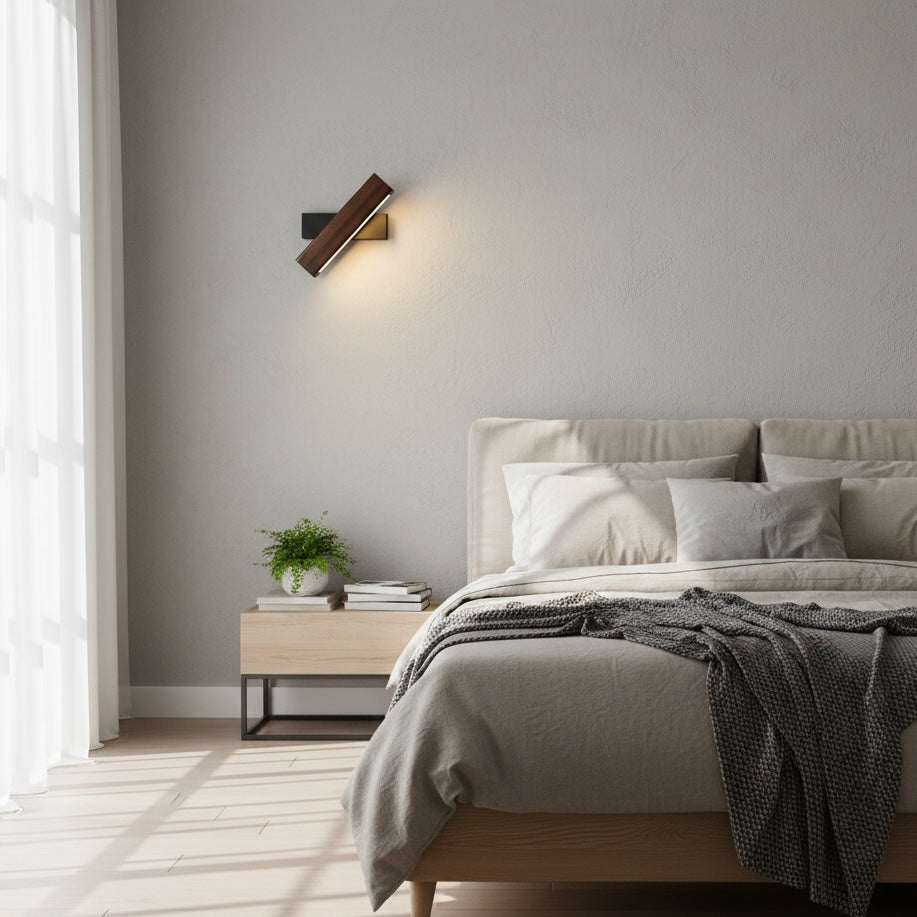 Natural Wood Wall Sconce with 360° Swivel Design