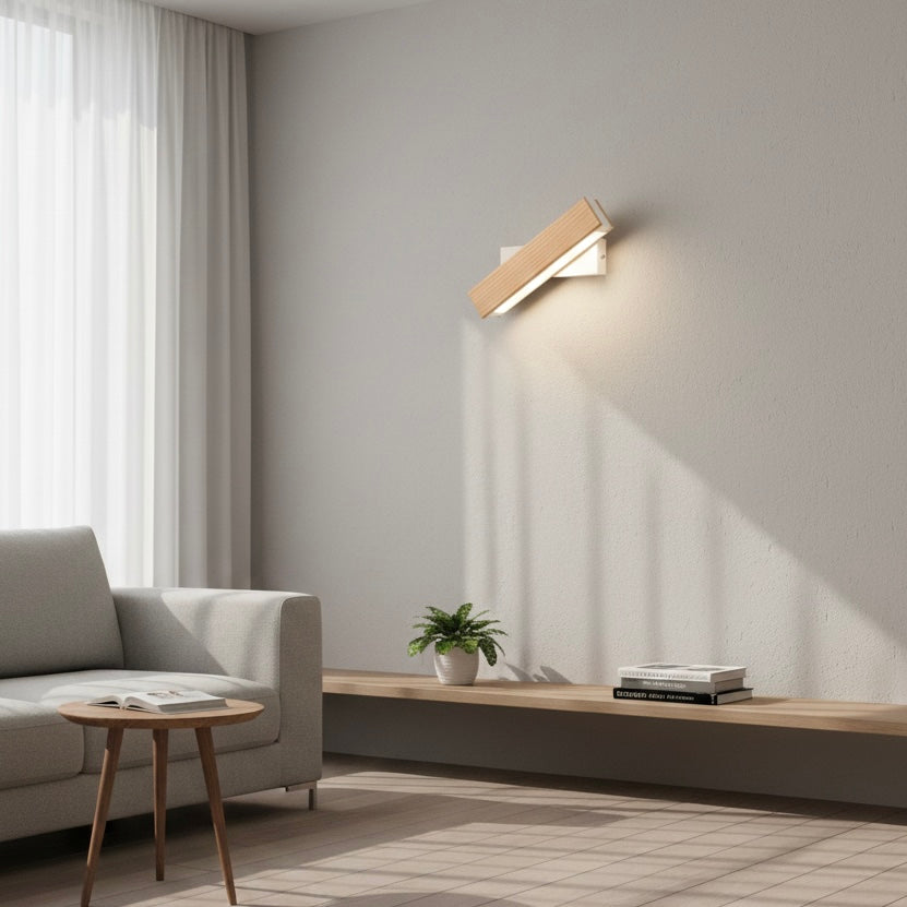 Natural Wood Wall Sconce with 360° Swivel Design