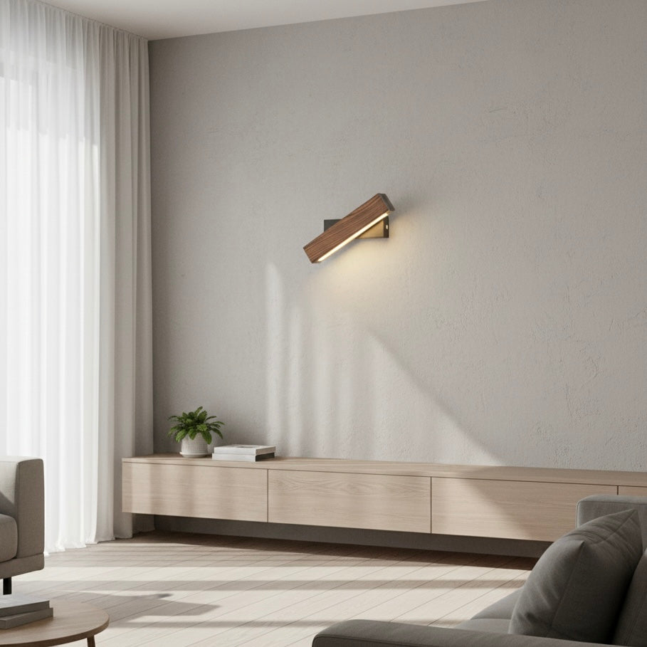 Natural Wood Wall Sconce with 360° Swivel Design