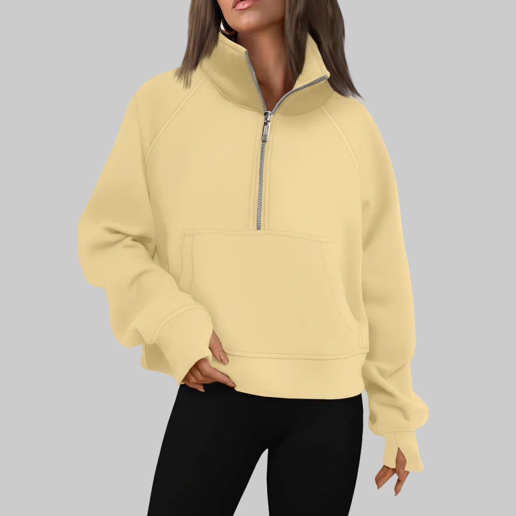 Chic Cropped Fleece Half Zip Sweatshirt for Daily Comfort