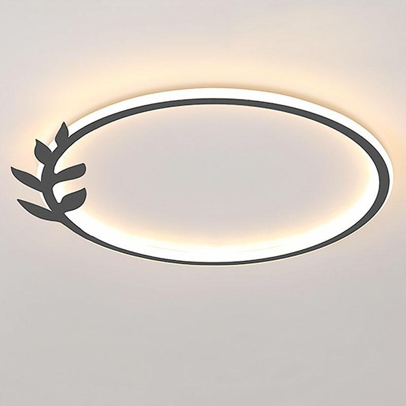20'' Round Dimmable Black Flush Mount Ceiling Lights LED Lights with Leaf-Shaped Edge Design