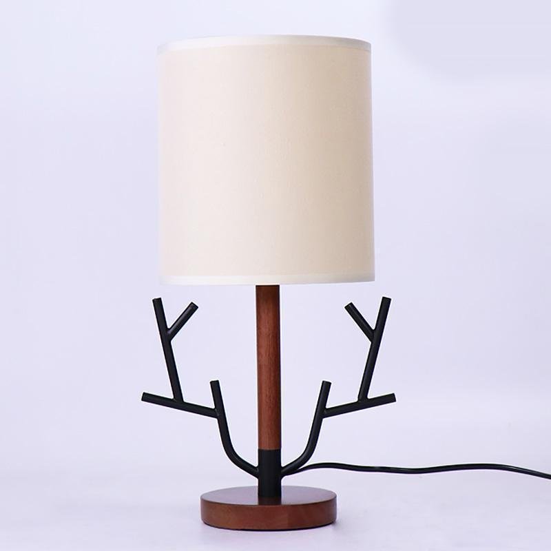 16 inch Rustic Vintage Tree Branch Taavita Plug Table Lamp with Fabric Drum Shade