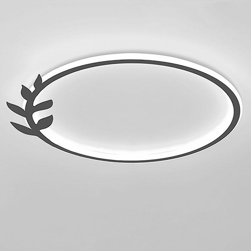 20'' Round Dimmable Black Flush Mount Ceiling Lights LED Lights with Leaf Shaped Edge - Dazuma