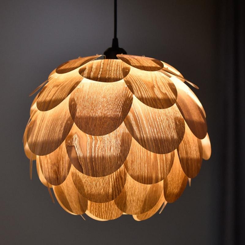 15'' Wood Pendant Light - Rustic Pineapple Shaped Design